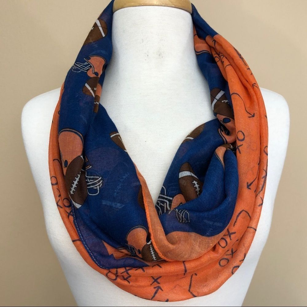 Orange & Blue Football Touchdown Infinity Scarf - Picture 2 of 4